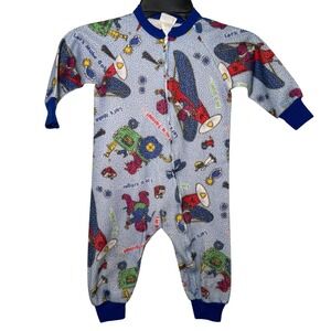 Vintage Barney the Dinosaur Fleece Footless Sleeper Pajamas 90s Blue Kids 3T
